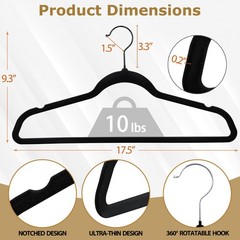 100 Pack Velvet Hangers Flocked Non-Slip Clothes Hangers 360° Swivel Hook Black