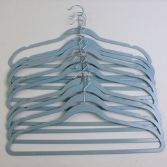 Lot of 10 Thin Blue Plastic Traditional Hangers w/ Notches Metal Hooks