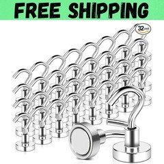 32 Pack Magnetic Hooks Heavy Duty, 25 lbs Strong Magnet Hooks – Multipurpose