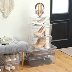 (2 pack) Mainstays Clear Glossy Plastic Small Closet Storage Shoe Organizer Shoe