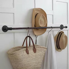 2pcs Wall Mount Pipe Clothes Rack Heavy Duty Black Garment Hanging Bar 4pcs Hook