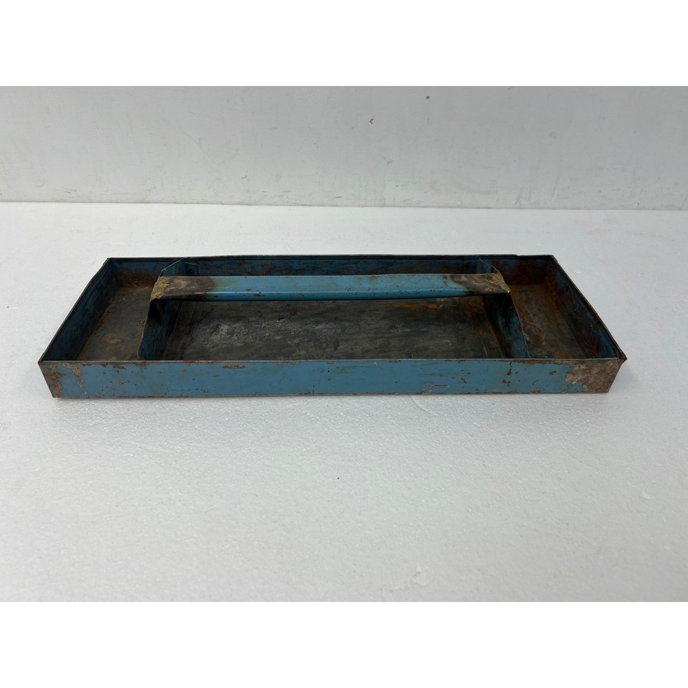 Vintage Blue Metal Tool Tray w Handle Caddy Planter Rustic Shabby Industrial Old
