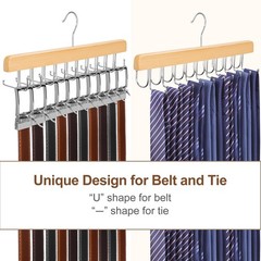 2-Pack 2-in-1 Belt Tie Hanger for Closet Max 60 Belts with 60 Ties Capacity
