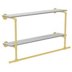 2 In 1 Industrial Pipe Clothes Rail Floating Wall Hanging Display Storage Shelf