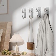Silver Self Adhesive Hooks – Stick on Hanger for Coats, Hold 13Lbs 4 Pack.