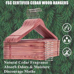 30 Pack Cedar Coat Hangers, Wooden Suit Hangers with Non-Slip Pant Bar, Cedar Ha