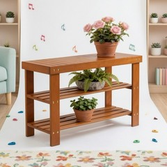 3-Tier Bamboo Shoe Rack Bench – Entryway Mudroom Wooden Storage Shelf Walnut