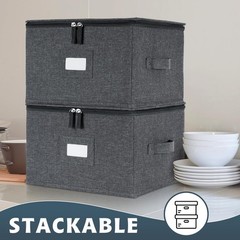 China Charger Plate Storage Box Hard Shell Stackable 13×8 Inch Grey 2 PCS
