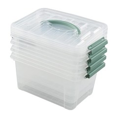 4 Pack 6 Quarts Clear Storage Box Tote Plastic Bins Lids Organization