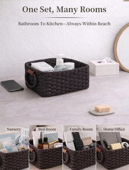 Dark Brown Storage Baskets – 3Pcs Mini Wicker Organizers for Home Decor