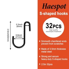 32 PCS 2.5 Inch Black Metal S Shaped Hooks Hanging Plants Pots Towels