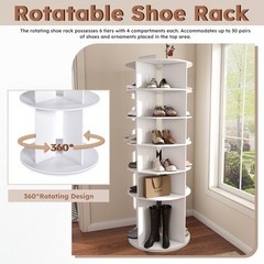 6 Tier Rotating Shoe Rack Tower 360° Revolving Shoe Display Carousel White US