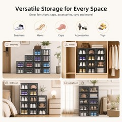 X-Large Shoe Storage Boxes Organizers Clear Plastic Stackable 12 Pack, Shoe R…