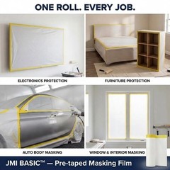 Pre-Taped Masking Film for Car Painting – 59/35/18 in, 3-Rolls Painters Plast…
