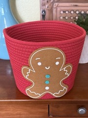 Lucky Star Holiday Decorative Gingerbread Red Rope Basket