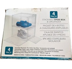 Shoe Box Storage Organizer, Stackable, Clear 4 Pack, New, Damaged Open Box