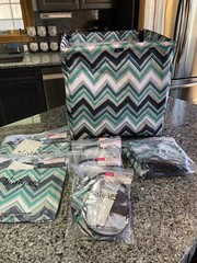 Thirty-One Storage Bin And Matching Pieces. 8 Piece Set. “DOTTY CHEVRON”. NEW.