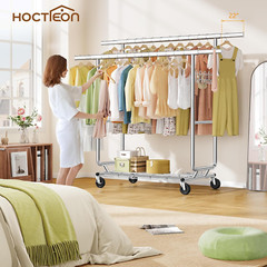 2-Minute Assembly Double Rod Clothes Rack, Heavy Duty Rolling Clothing Racks wit