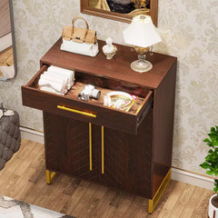 39.4 In. H X 31.5 In. W Cherry 20-Pair Shoe Storage Cabinet with Drawer and Door