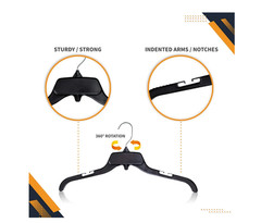 25 Pack Durable Plastic Clothing Hangers with Metal Swivel Hooks, 17 inch,Black
