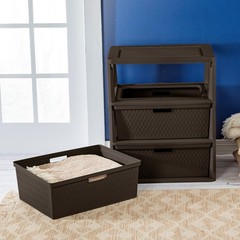 Sterilite Wide 3 Drawer Tower, Plastic Storage Organizer with Removable Decorati