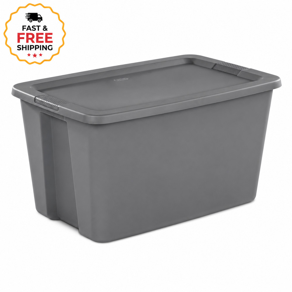 Sterilite 30 Gallon XL Storage Bin Plastic Container Gray Snap-On Lid Heavy Duty