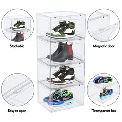 6-Packs Magnetic Drop Side Shoe Box Storage Containers Sneaker Display Cases