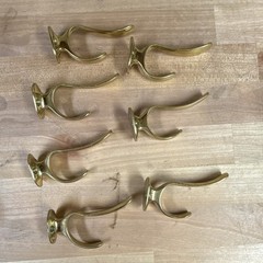 Lot of 6 Gold Polished Metal Traditional Wall Mounted Double Coat Hooks 4 in