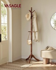 Solid Wood Coat Tree Freestanding Coat Rack Stand 10 Hooks Entryway Hats Bags