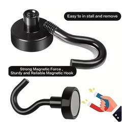 6 Pack 110 Lbs Magnetic Hooks Heavy Duty, Neodymium Magnet Hooks, Strong Black M