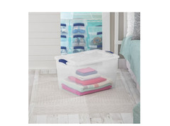 (4 pack) Sterilite 66 Quart Large Latching Storage Bin, Clear Plastic Storage