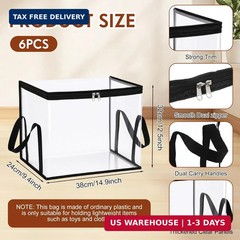 Eccliy 6 Pack Clear Plastic Storage Bag with Hinged Lid 14.96 x 12.6 x 9.45 Inch