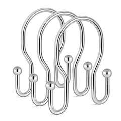 12 Pack Double Shower Curtain Hooks Rings, TENOVEL 12 Pack, Polished Chrome