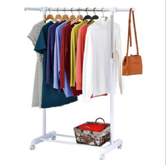 Heavy Clothes Hanger Adjustable Height Rolling Garment Rack Metal Chrome White