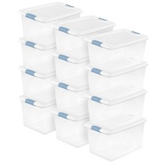 Sterilite 64Qt Latching Box Stackable Storage Container with Lid, White, 12 Pack