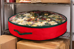 Wreath Storage Bags 48″ Red with Clear Front Handles Garland Storage Bags