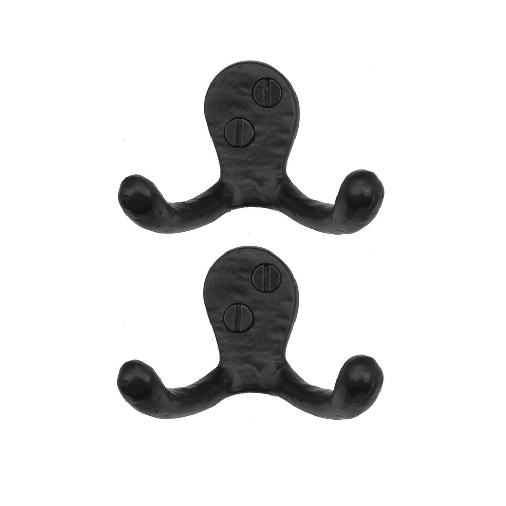 2 PCS Iron Valley Double Coat Hooks Solid Cast Iron Heavy Duty Wall Hangers