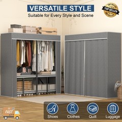 59″ Portable Heavy Duty Metal Closet Foldable Covered Clothes Rack with Cover