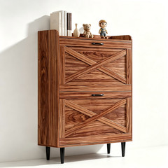 2 Drawers Top Enclosure Barn Door Shoe Cabinet Melamine Board Embossed MDF