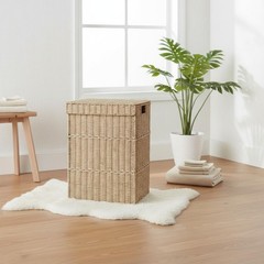 2 Pieces Lidded Laundry Hamper Large Capacity Woven Clothes Container Carry