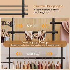 Adjustable Floor to Ceiling Clothes Rack with 6 Hanging Rods and Folding Drying