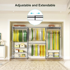 E1 Heavy Duty Closet Garment Rack, 6 Tiers Adjustable Metal Freestanding Expanda