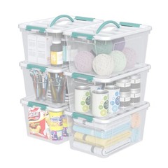 Kekow 14 Quart Latching Storage Box, Stackable Bin with Green Latch Lid, 6 Pack