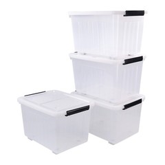 Lasbily 4 Packs 30 Quart Stackable Plastic Storage Bins with Lids and Wheels