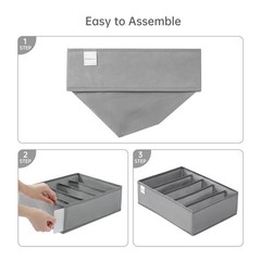 Coorganisers 4 Packs T-shirt Drawer Organizers for Clothing,5 Grids Compartment
