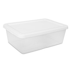 (4) 12 Quart Storage Boxes Clear Plastic Storage Bin with Snap-On Lid White