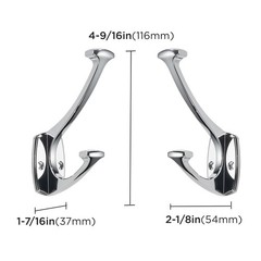 Polished Chrome Hooks Decorative Heavy Duty Solid Large Coat Towel Robe 2 PCS