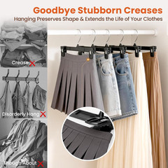 Black Pants Hangers 50 Pack, 12 Inch Skirt Hangers with Non-Slip Big Clips and 3