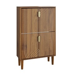 Line Groove Walnut Buffet Sideboard Cabinet 2 Door Accent Storage Cabinet