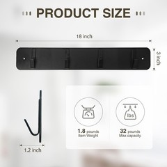 Traditional Wall Mounted Hook Rack with 4 Hooks, Matte Black Finish, for Entr…